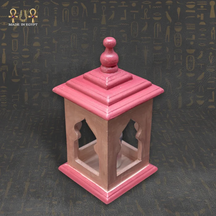 Small Decorative Wooden Lantern – Pink Natural - Image 1