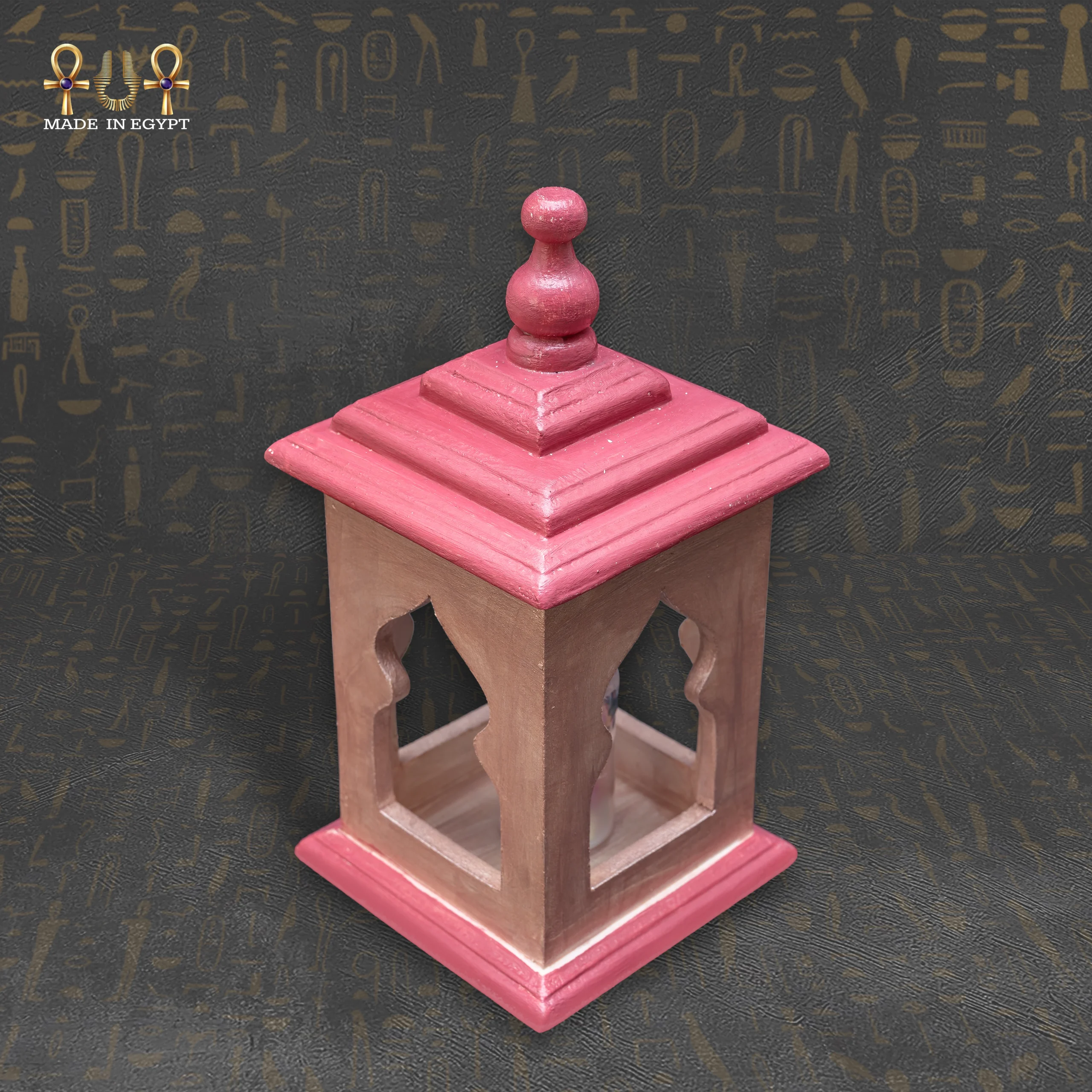 @8aSmall Decorative Wooden Lantern – Pink Natural Small Decorative Wooden Lantern – Pink Natural - Image 1