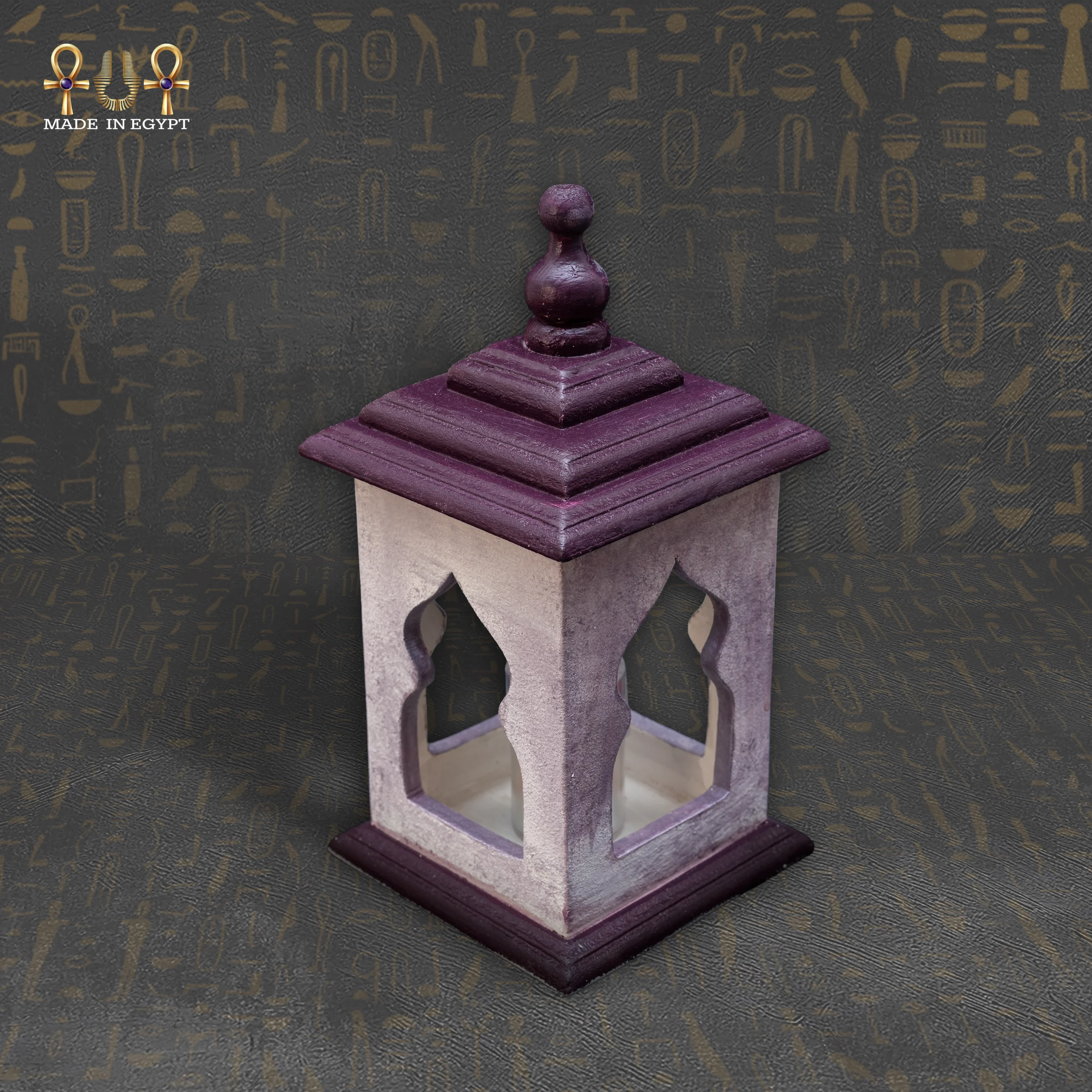 @9aSmall Decorative Wooden Lantern – Purple Natural Small Decorative Wooden Lantern – Purple Natural - Image 1