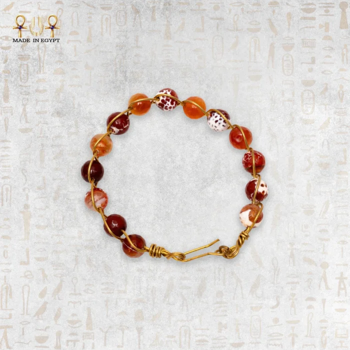 Yellow Brass Wire Braided Bracelet with Brown Agate Stones - Image 2