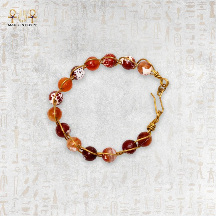 Yellow Brass Wire Braided Bracelet with Brown Agate Stones - Image 4