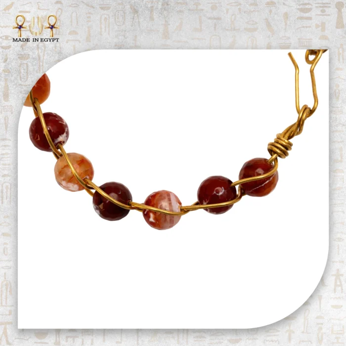 Yellow Brass Wire Braided Bracelet with Brown Agate Stones - Image 3