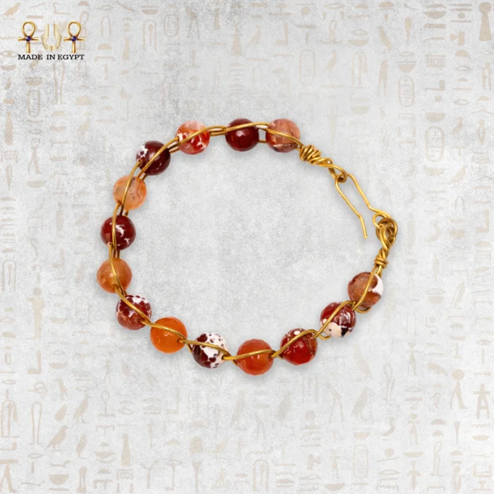 Yellow Brass Wire Braided Bracelet with Brown Agate Stones - Image 1