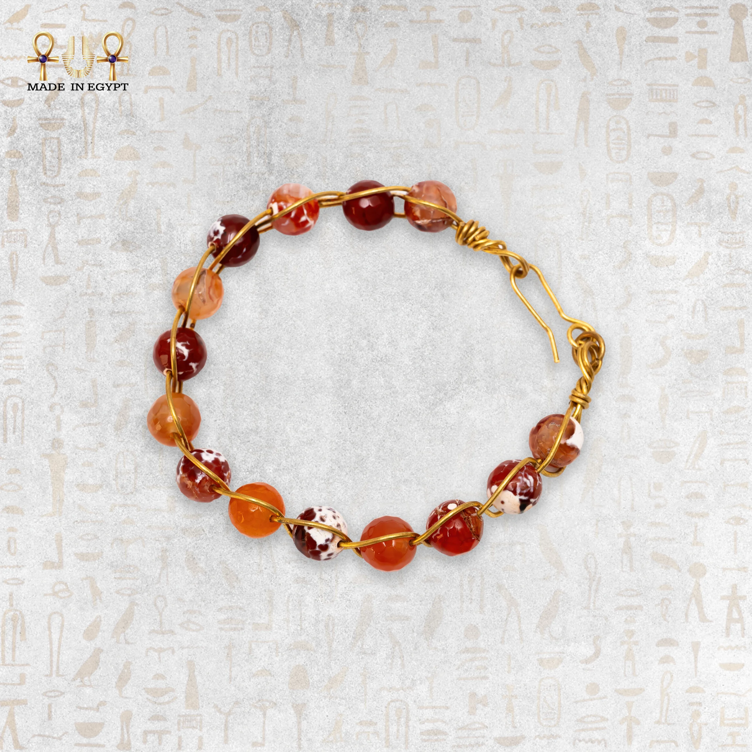 @10DYellow Brass Wire Braided Bracelet with Brown Agate Stones Yellow Brass Wire Braided Bracelet with Brown Agate Stones - الصورة 1