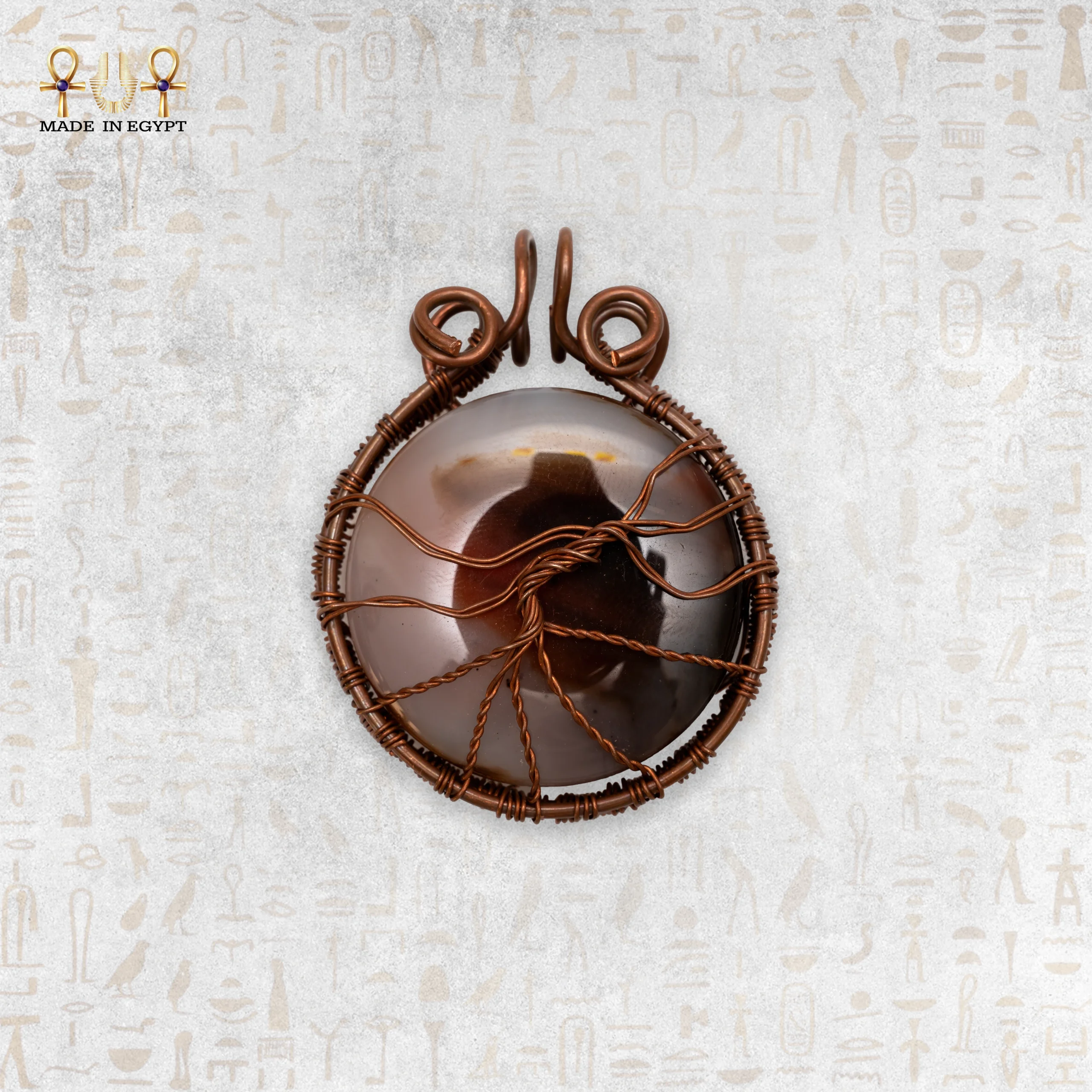 @11ARed Copper Wire Pendant with Natural Agate Stone Red Copper Wire Pendant with Natural Agate Stone - الصورة 1