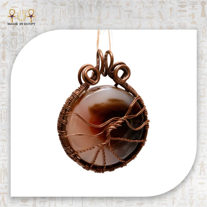 Red Copper Wire Pendant with Natural Agate Stone - Image 4