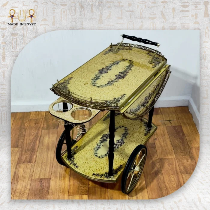 Vintage Gold Marquetry Serving Trolley - Image 2