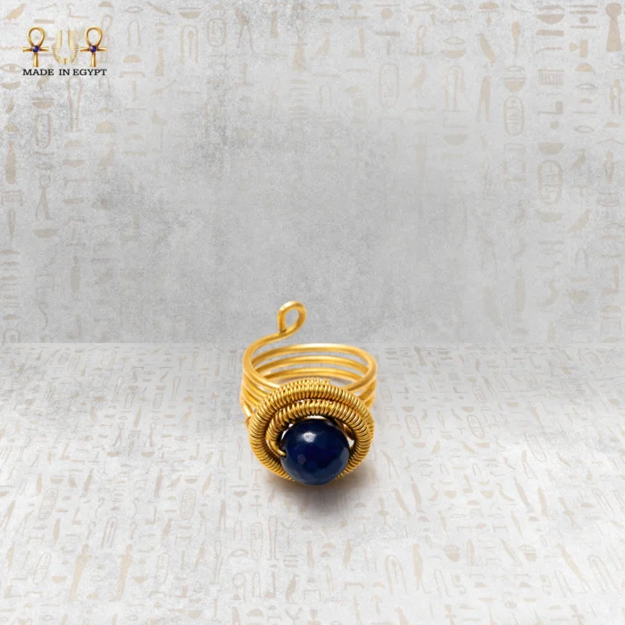 Yellow Brass Wire Ring with Navy Agate Stone - Image 4