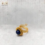 Yellow Brass Wire Ring with Navy Agate Stone