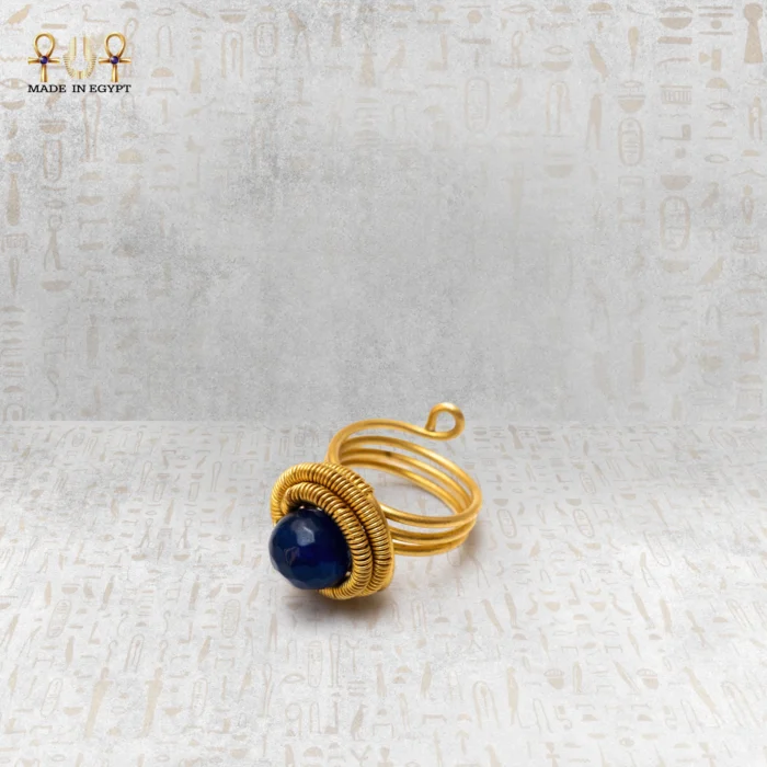 Yellow Brass Wire Ring with Navy Agate Stone - Image 1