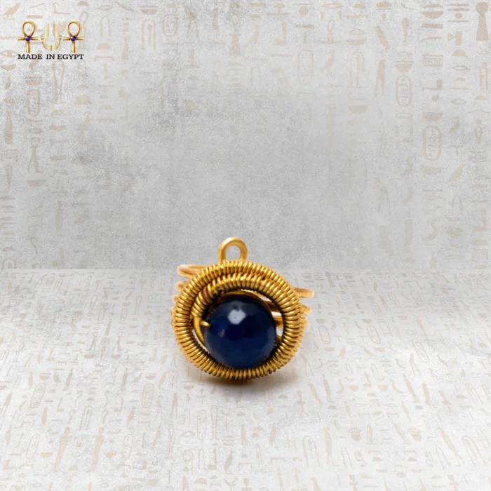 Yellow Brass Wire Ring with Navy Agate Stone - Image 2