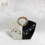 Floral Contrast Handbag – Hand-Painted Genuine Leather