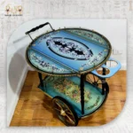Classic Marquetry Serving Cart – Turquoise Blue