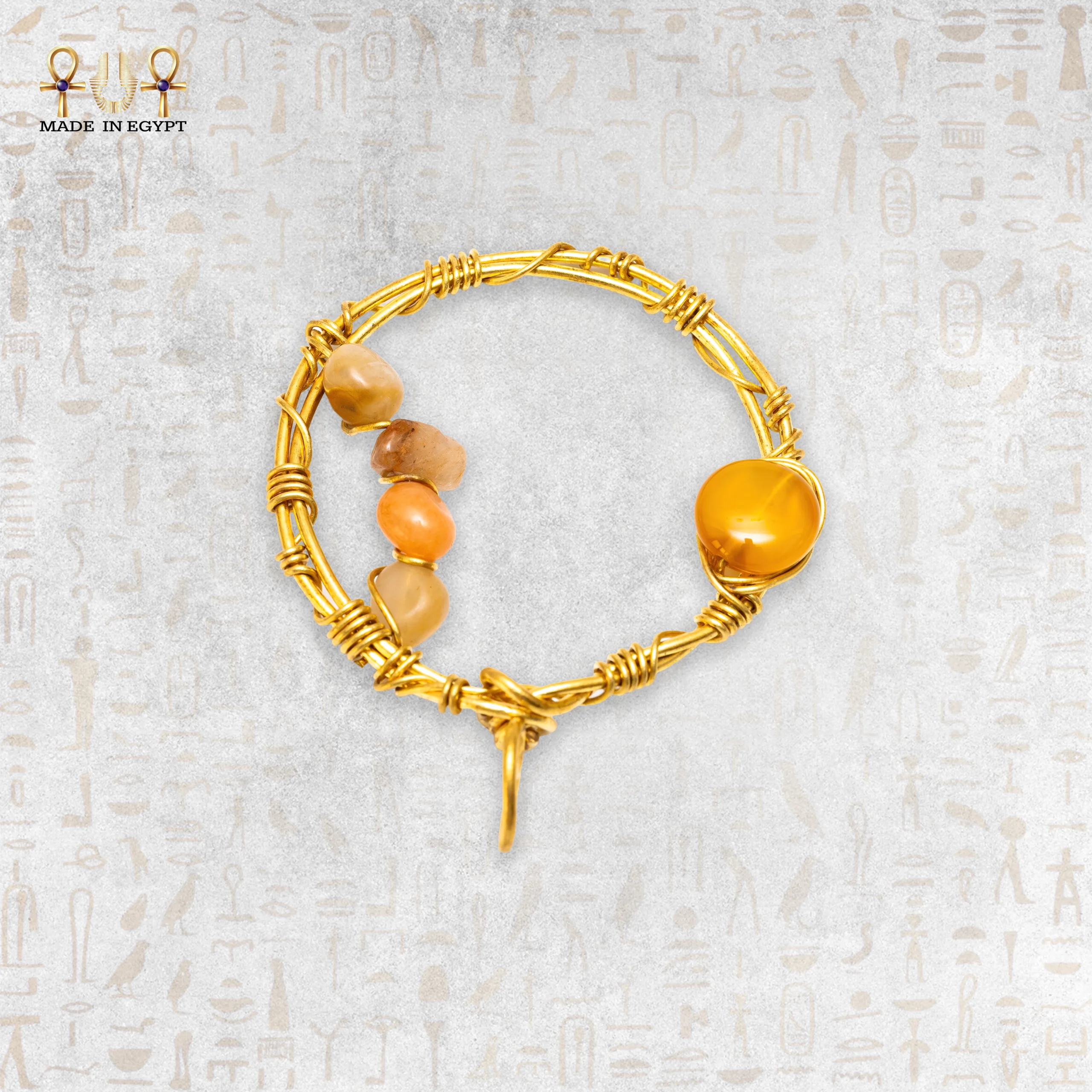 @1AYellow Brass Wire Pendant Inlaid with Agate Yellow Brass Wire Pendant Inlaid with Agate - Image 1