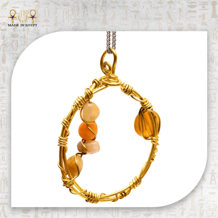 Yellow Brass Wire Pendant Inlaid with Agate - Image 3