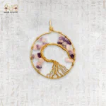 Tree of Life Yellow Brass Wire Pendant with Agate Chips