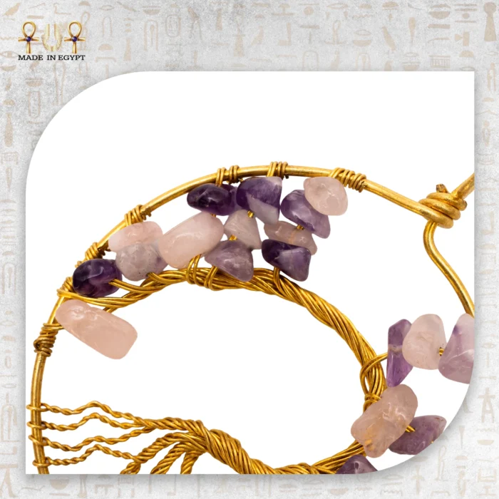 Tree of Life Yellow Brass Wire Pendant with Agate Chips - Image 3