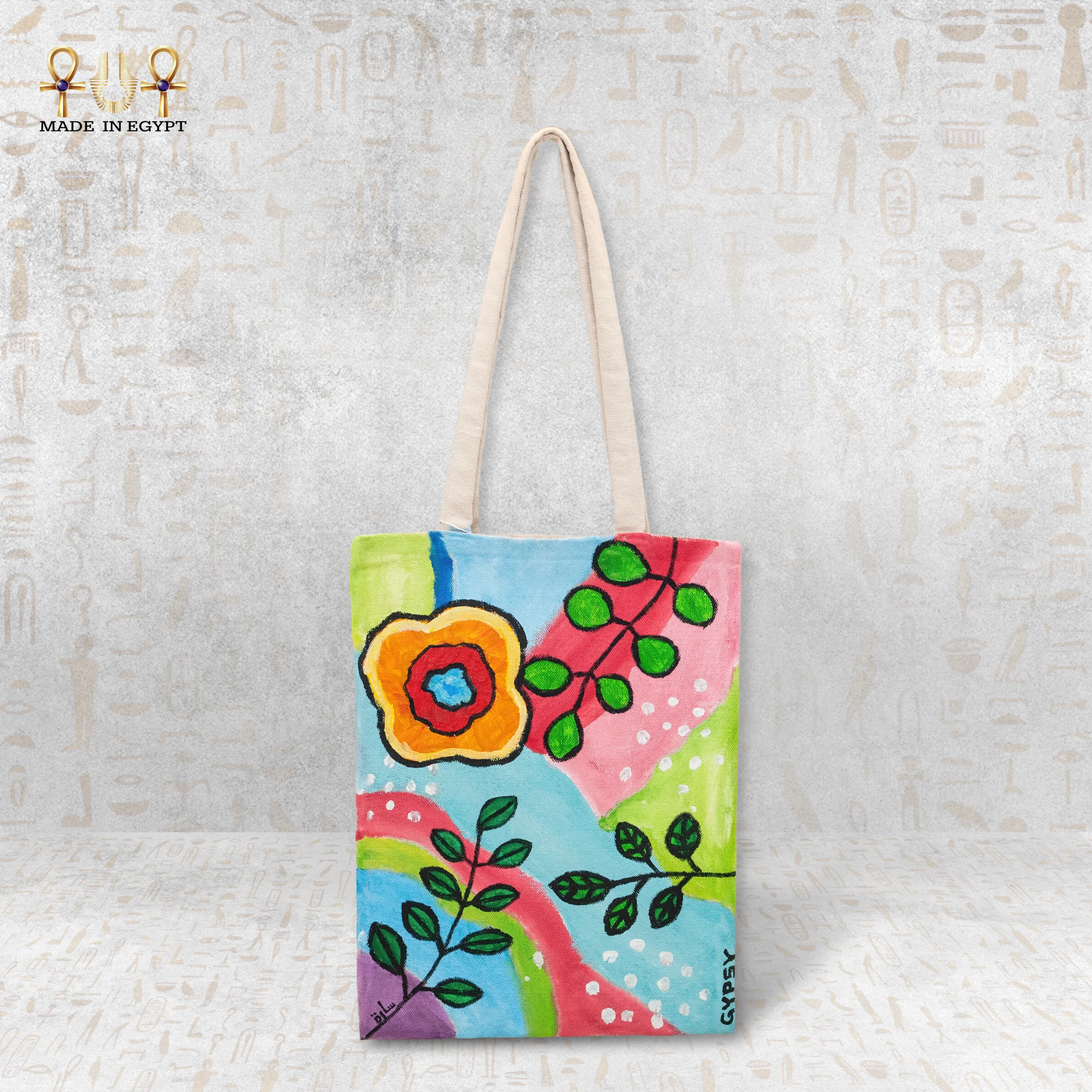 @32A Canvas Bag – Colorful Flowers Design شنطة قماش الزهور الملونة - الصورة 1