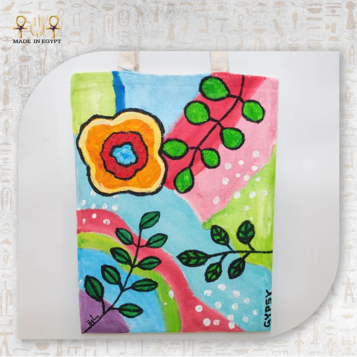 ⁦شنطة قماش الزهور الملونة⁩ - الصورة ⁦2⁩