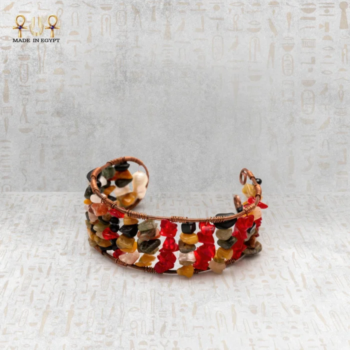 Red Copper Bracelet Inlaid with Agate & Natural Stone Chips - Image 1