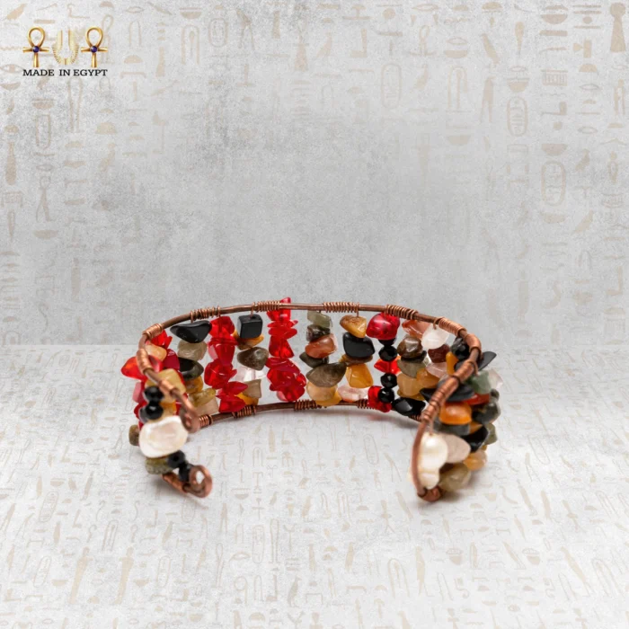 Red Copper Bracelet Inlaid with Agate & Natural Stone Chips - Image 4