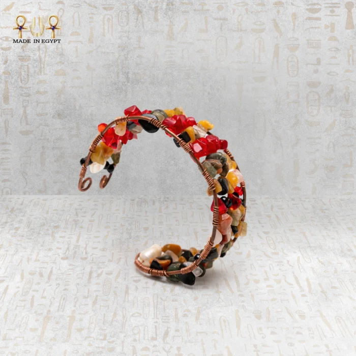 Red Copper Bracelet Inlaid with Agate & Natural Stone Chips - Image 3
