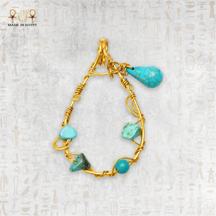 Yellow Brass Wire Pendant with Turquoise Stones - Image 1