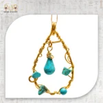 Yellow Brass Wire Pendant with Turquoise Stones - Image 2