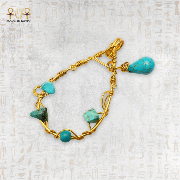 Yellow Brass Wire Pendant with Turquoise Stones - Image 3