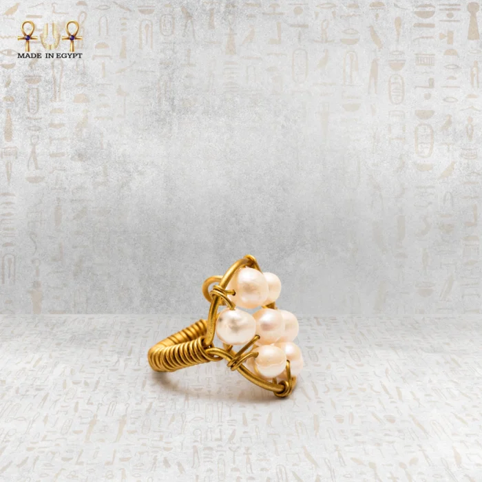 Yellow Brass Wire Free Size Ring with 7 Natural Cultured Pearls - Image 2