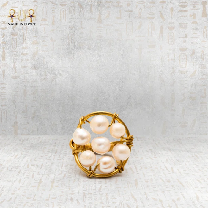 Yellow Brass Wire Free Size Ring with 7 Natural Cultured Pearls - Image 3
