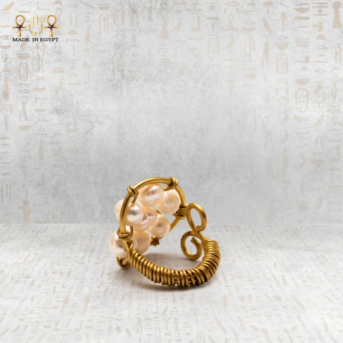 Yellow Brass Wire Free Size Ring with 7 Natural Cultured Pearls - Image 4