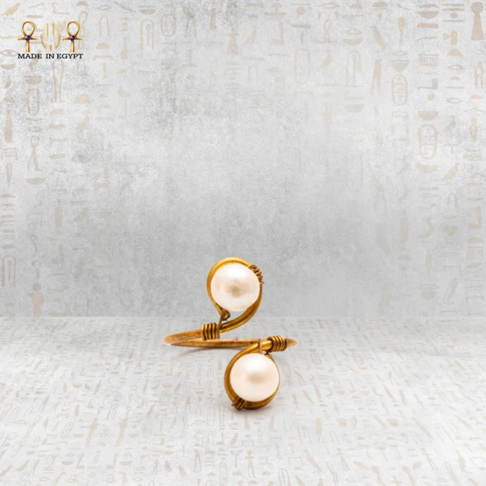Yellow Brass Wire Free Size Ring with Natural Cultured Pearl - Image 1