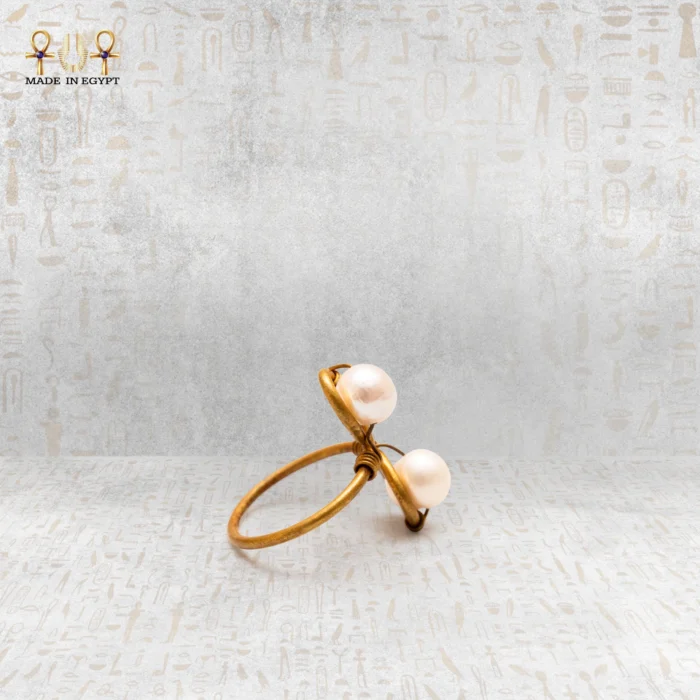 Yellow Brass Wire Free Size Ring with Natural Cultured Pearl - Image 2