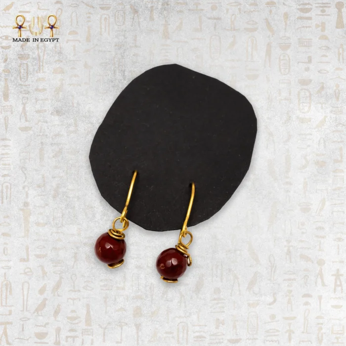 Yellow Brass Wire Earrings with Brown Agate Stone - Image 1