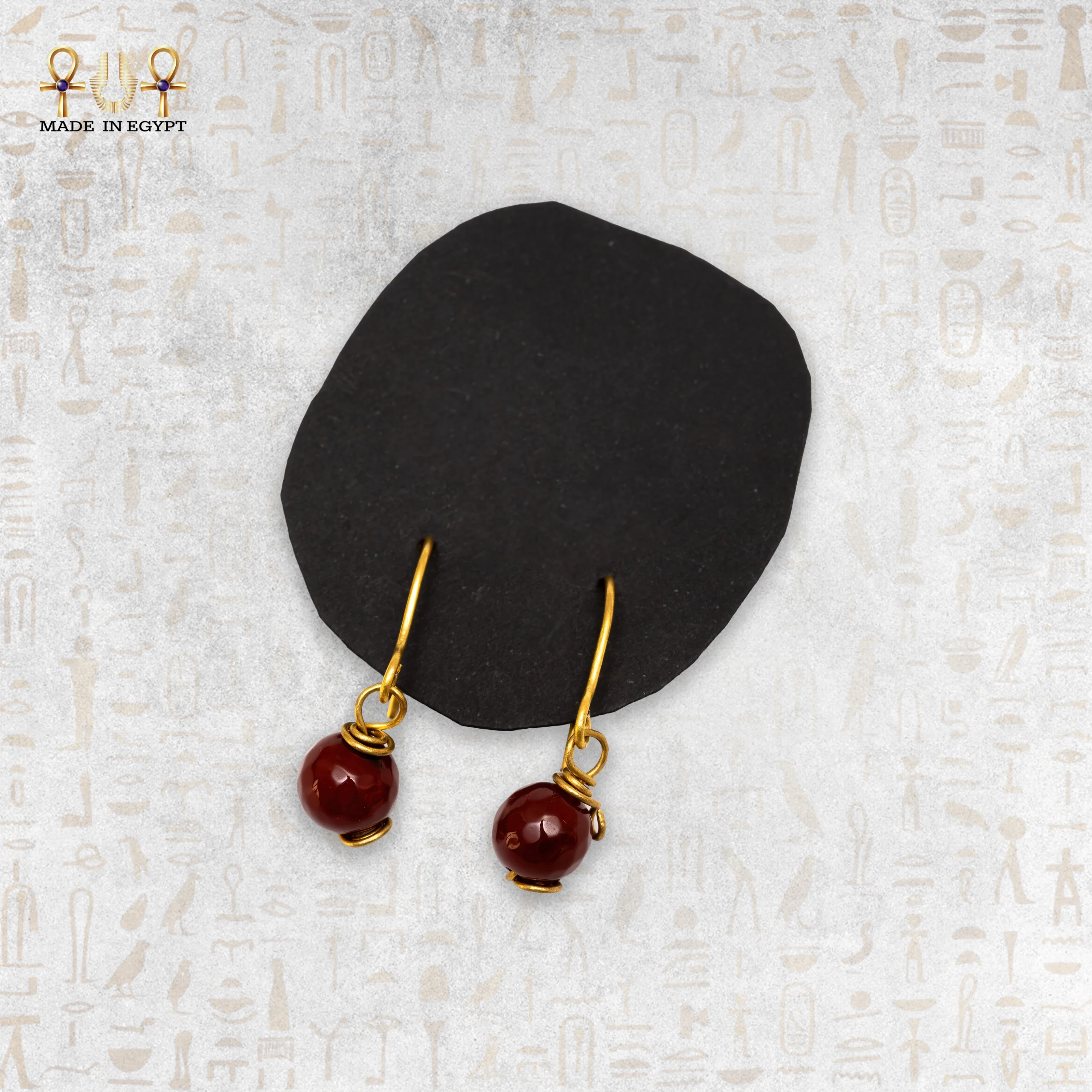 @9AYellow Brass Wire Earrings with Brown Agate Stone Yellow Brass Wire Earrings with Brown Agate Stone - الصورة 1