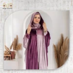Bicolour Velvet Abaya with Attached Headscarf and Hoodie - Image 2