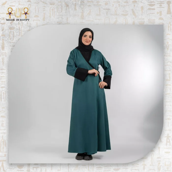 Elegant Wrap Abaya with a Modern Touch and Basic Dress - Image 1