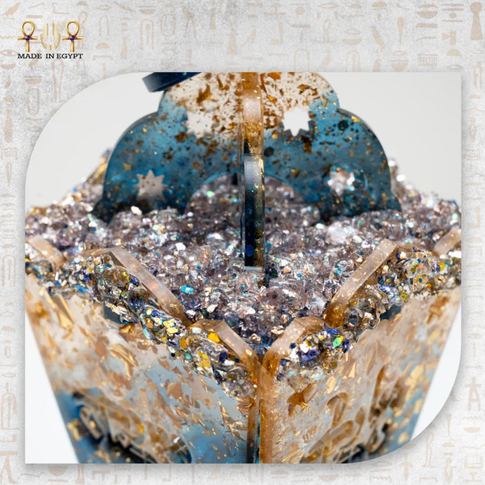 ⁦فانوس ريزن رمضاني فاخر – أزرق وذهبي⁩ - الصورة ⁦3⁩