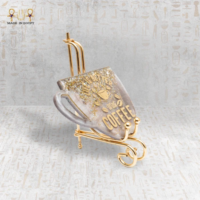 Golden Coffee Cup Resin Coaster - Image 2
