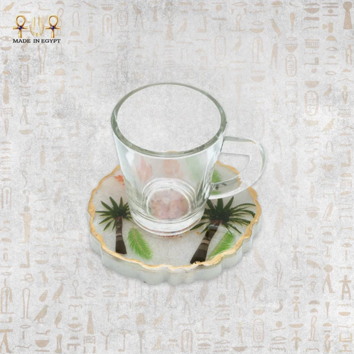 ⁦Tropical Resin Coaster & Glass Tray – Palm Paradise Edition⁩ - الصورة ⁦2⁩