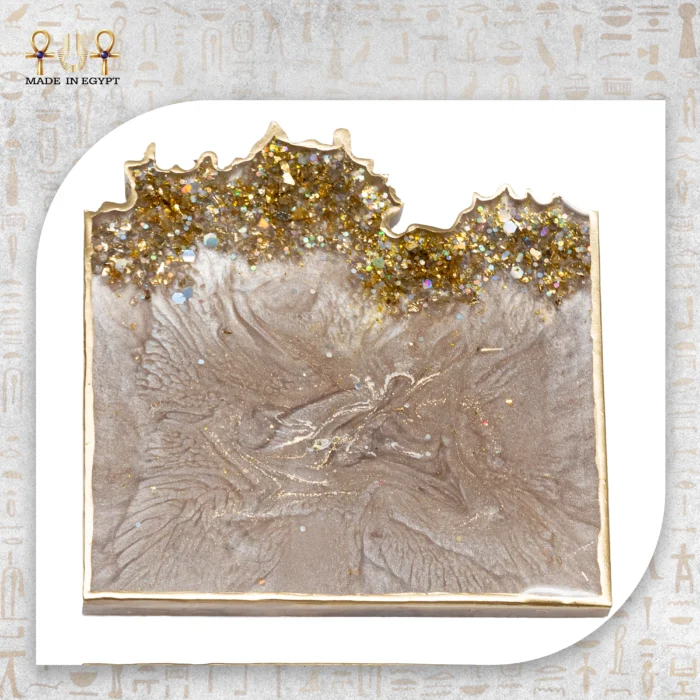 ⁦طقم كوستر ريزين رخامي فاخر – حافة كريستال ذهبي⁩ - الصورة ⁦2⁩