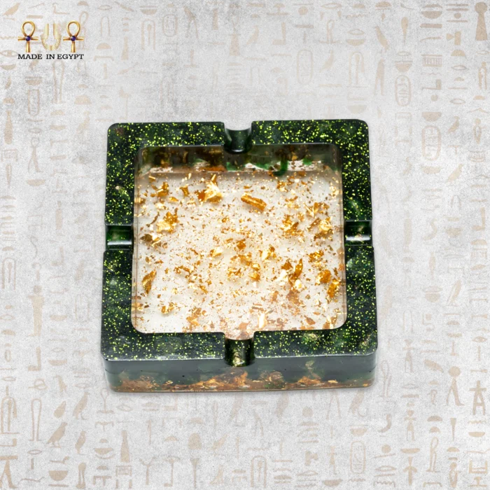Luxury Green & Gold Resin Ashtray - Image 1