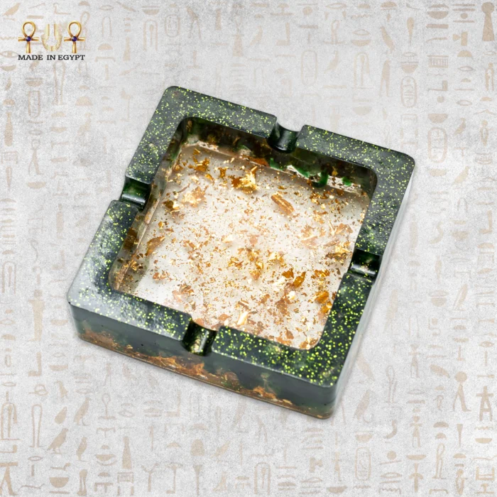 Luxury Green & Gold Resin Ashtray - Image 2