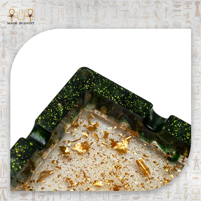 Luxury Green & Gold Resin Ashtray - Image 3