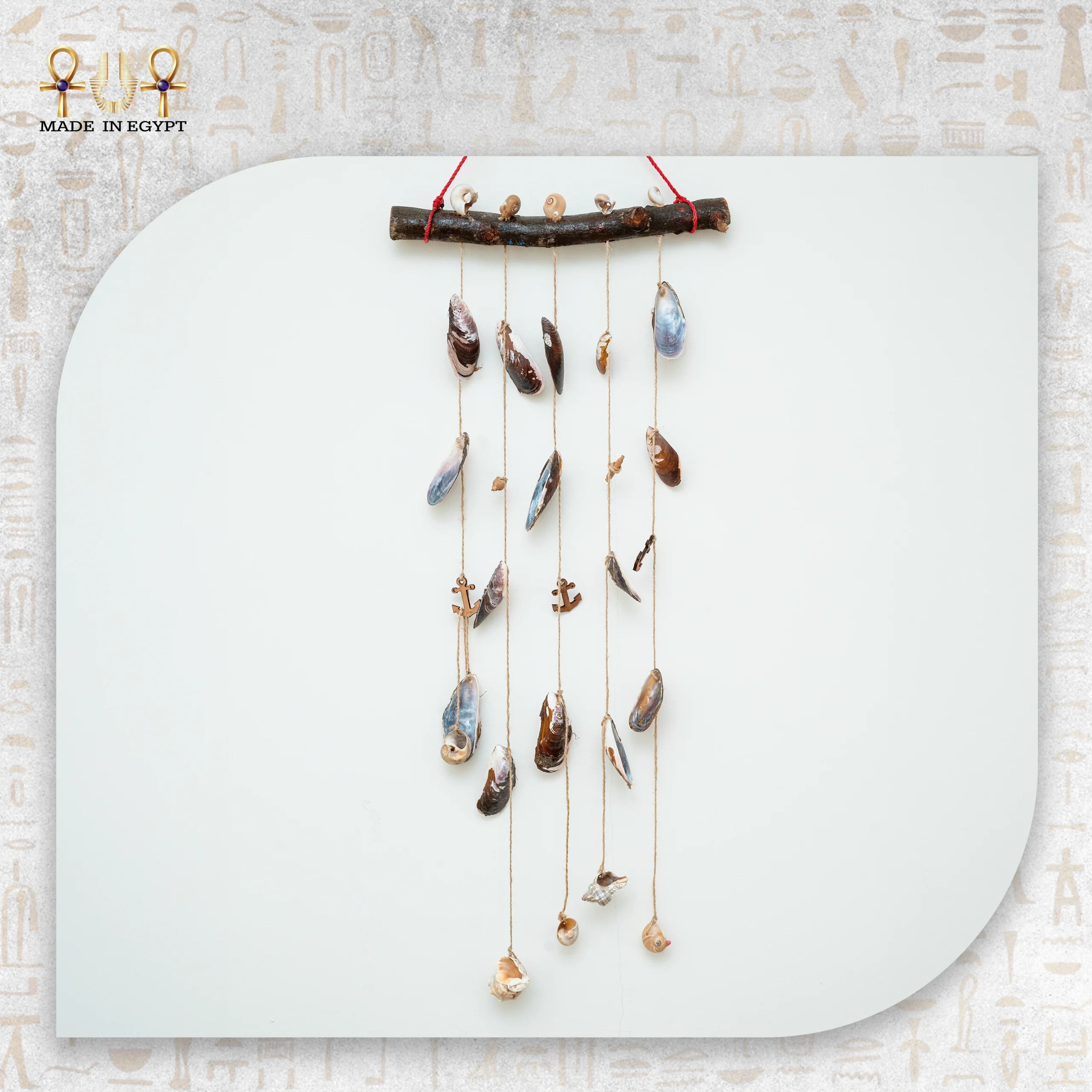 @5A.Mussel Shell Hanging Decor with Wooden Branch Mussel Shell Hanging Decor with Wooden Branch - Image 1