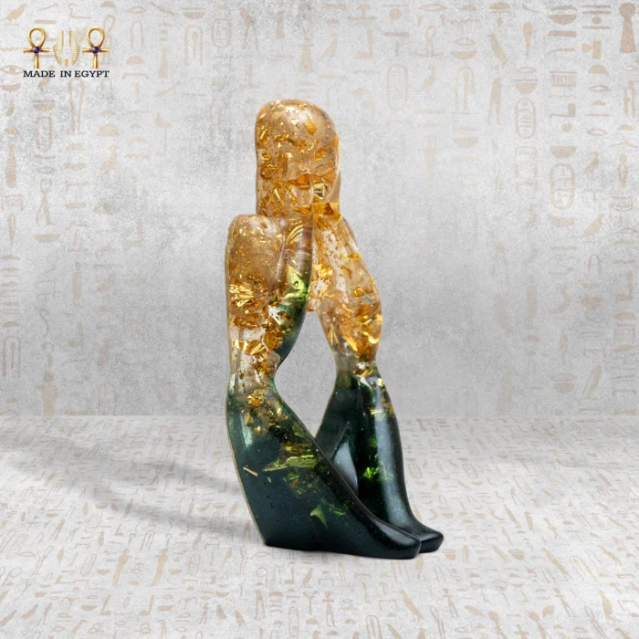 Luxury Resin Thinker Figurine – Gold & Green Design - Image 2