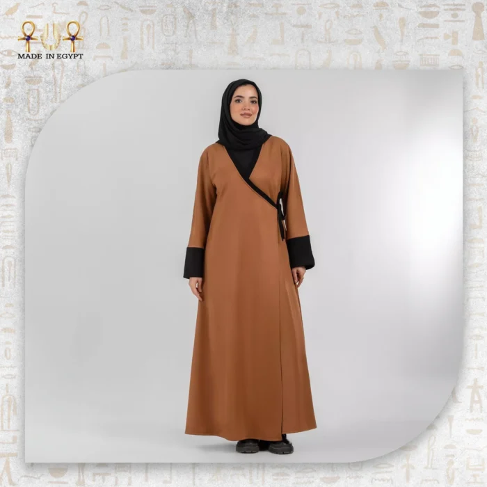 Suede Wrap Abaya with Integrated Hijab - Image 1