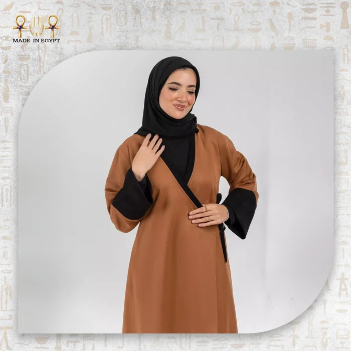 Suede Wrap Abaya with Integrated Hijab - Image 2