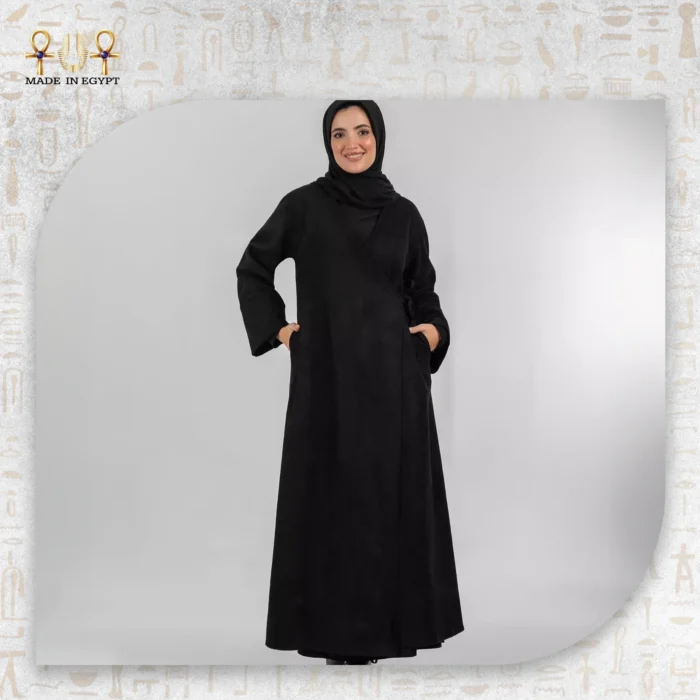 Elegant Wrap Abaya with a Basic Black Dress - Image 1